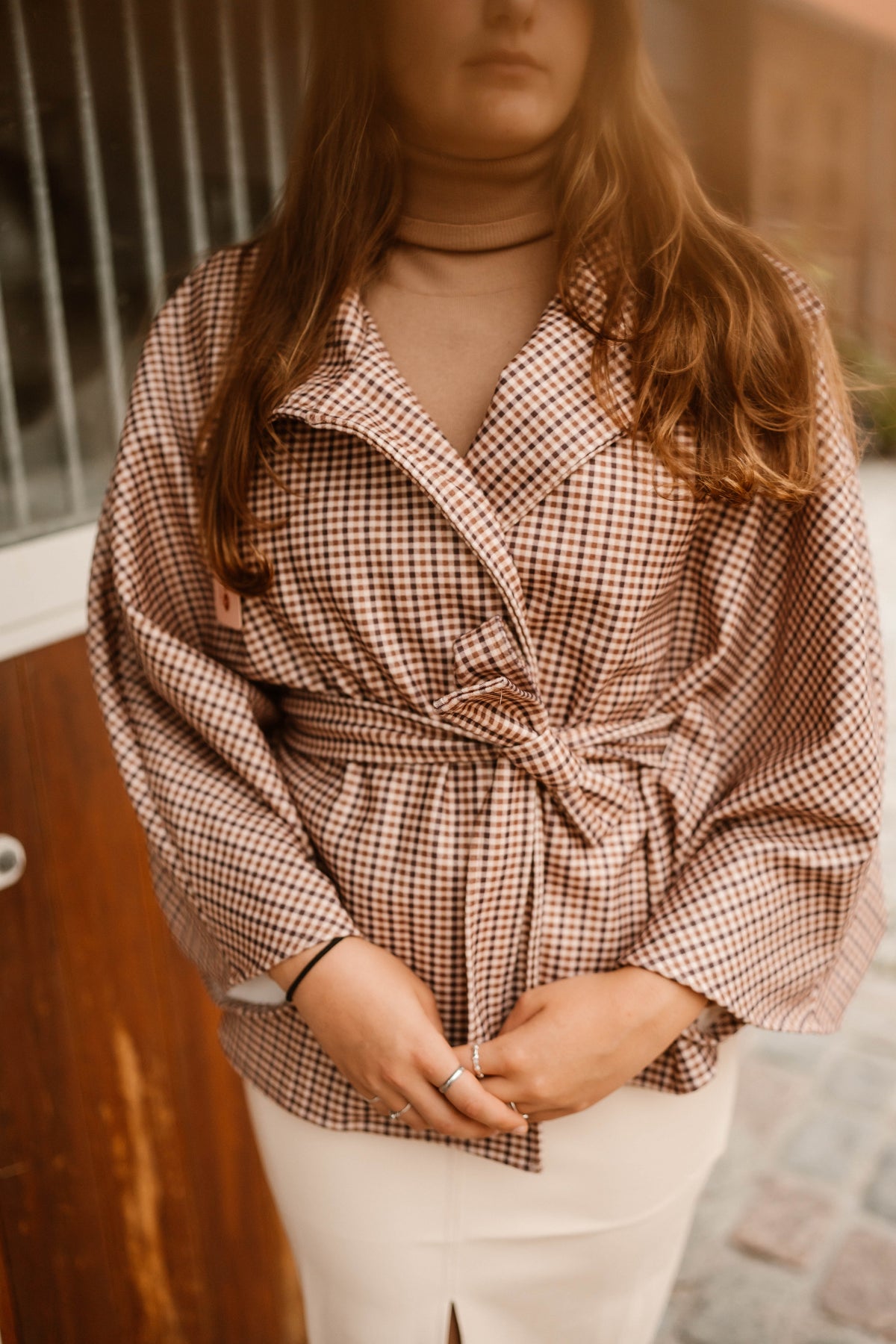 Manteljas Ruit bruin/beige